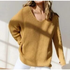 Jenni Kayne Fisherman Organic Cotton Blend Sweater Mustard Yellow Women’s Medium